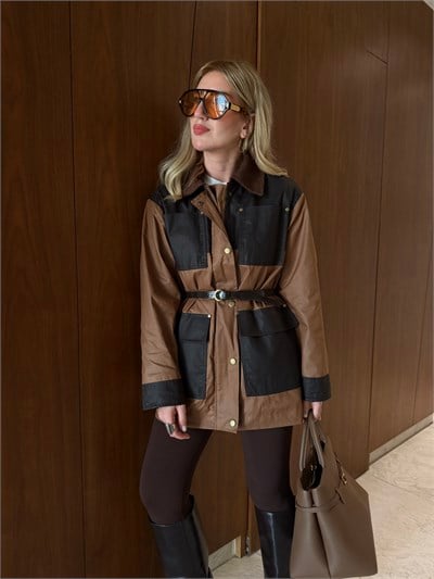 Orijinal Model , Colorblock , Kemerli , Yağlı Dokuda Mont