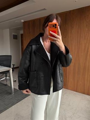 Orijinal Model İçi Teddy Astarlı Siyah Mat Deri Mont