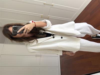 Oversize , Premium , Beyaz Keten Ceket
