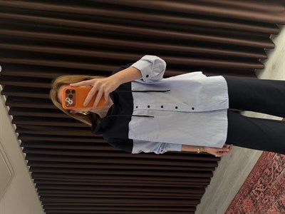 Çizgili Poplin Detaylı , Lacivert Sweatshirt Takım