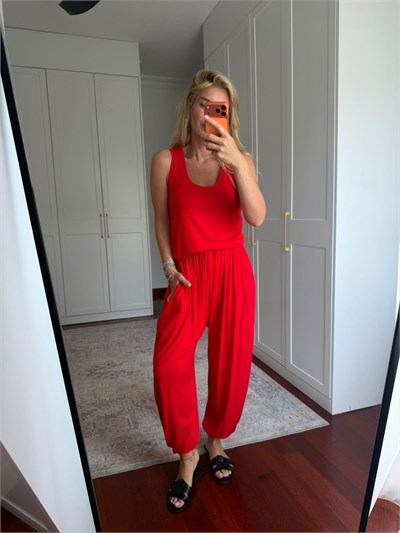 Beli & Paçası Lastikli , Likralı , Kırmızı Modal Takım