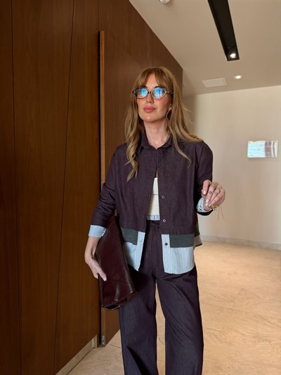 Orijinal Model , Poplin Garnili , Mürdüm , Likralı Jean Takım