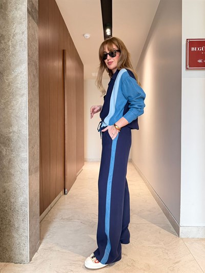 Orijinal Model , Lacivert & Buz Mavi , Jean Detaylı , Tencel Premium Takım