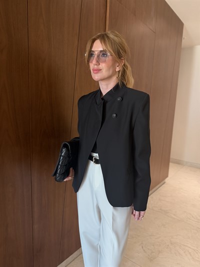 Orijinal Model , Çift Düğmeli , Siyah Blazer Hot Ceket