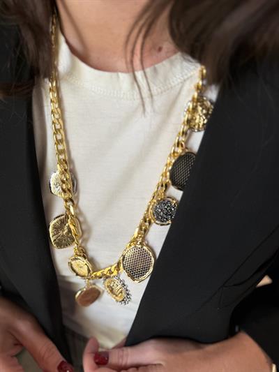 ZR Orijinal Model , Pul Detaylı Gold Kolye