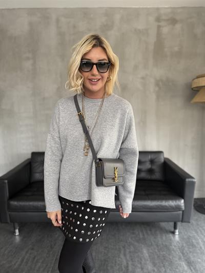 Yanı Yırtmaçlı , İçi Şardonlu , Gri Sweatshirt