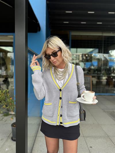 Orijinal Model , Sarı & Gri Mix , Triko Hırka