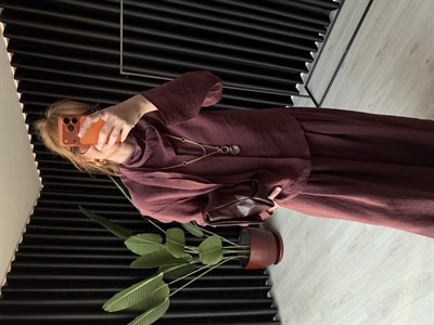 Mürdüm Orijinal Model Fular Yakalı Gömlek & Pantalon Premium Tencel Takım