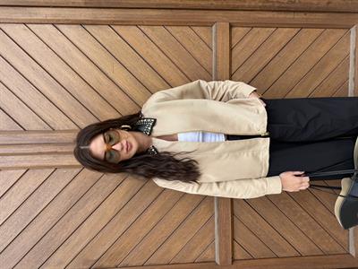 Orijinal Model , Yakası Deri ve Taş İşlemeli , Premium Camel Ceket