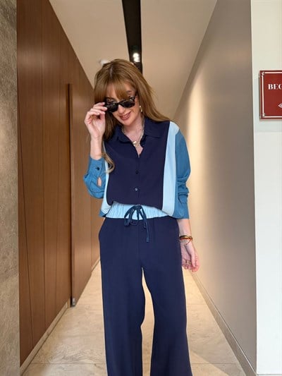 Orijinal Model , Lacivert & Buz Mavi , Jean Detaylı , Tencel Premium Takım