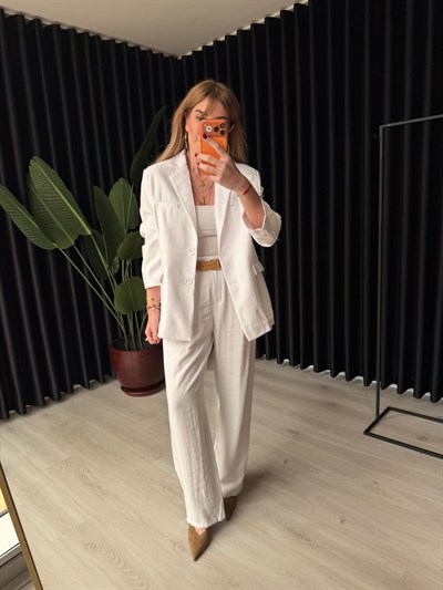 Premium Tencel Kumaş , Beyaz Blazer Ceket