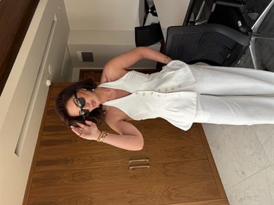 Boyundan Bağlamalı , Premium , Ekru , Pamuk Keten Takım