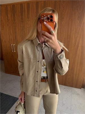Orijinal Model , Bej , Serpme Taşlı , Yumuşacık Gabardin Jean Takım