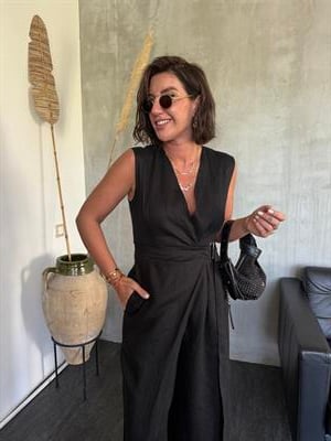 Premium Seri İthal Keten Siyah Tulum