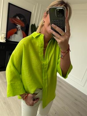 Tiril Dokuda , Neon Yeşili , Yarasa Kol , Premium Kalite Gömlek