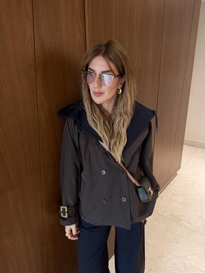 Çıkabilir Kapüşonlu , Trençkot Detaylı , Acıkahve & Lacivert Takım