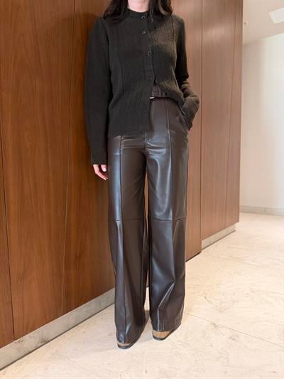 Acıkahve Palazzo Deri Pantolon 