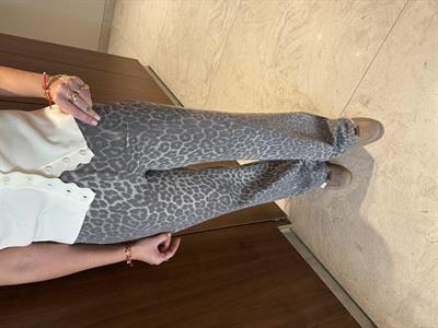 Gabardin Kumaş , Füme Leopar Desenli , Palazzo Pantolon