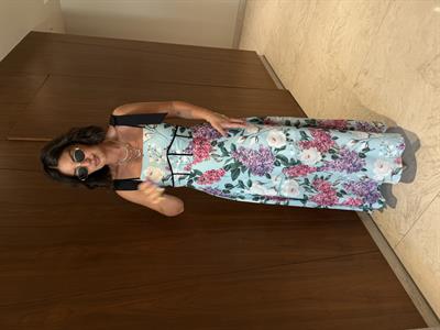 Siyah Kurdeleli , Ortanca Desenli , Uzun Elbise