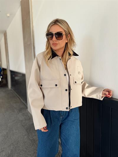 Orjinal Marka Kadife Yaka Bej Mont