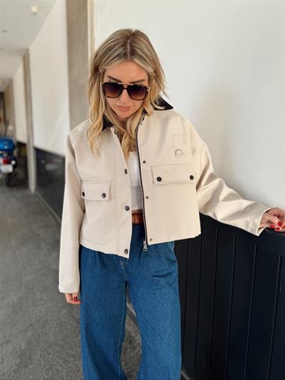 Orjinal Marka Kadife Yaka Bej Mont