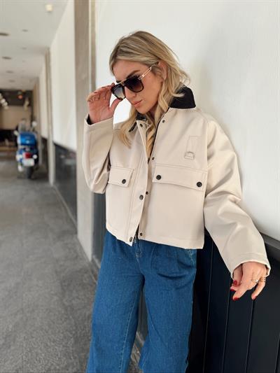 Orjinal Marka Kadife Yaka Bej Mont