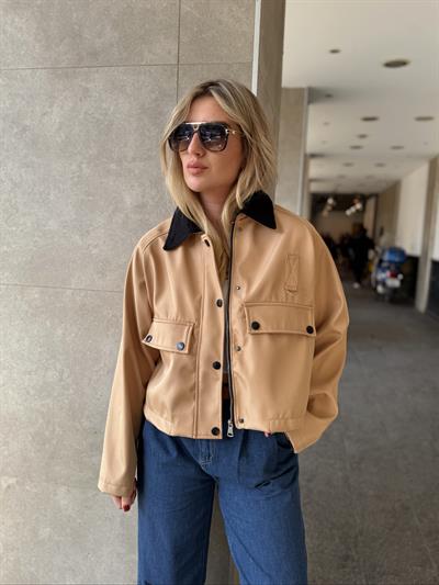 Orjinal Marka Kadife Yaka Taba Mont