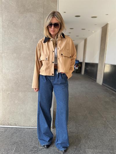 Orjinal Marka Kadife Yaka Taba Mont