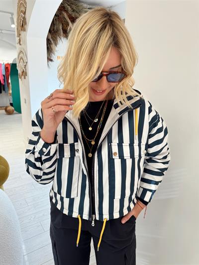 Sarı Bağcıklı Mavi Çizgili Mevsimlik Mont
