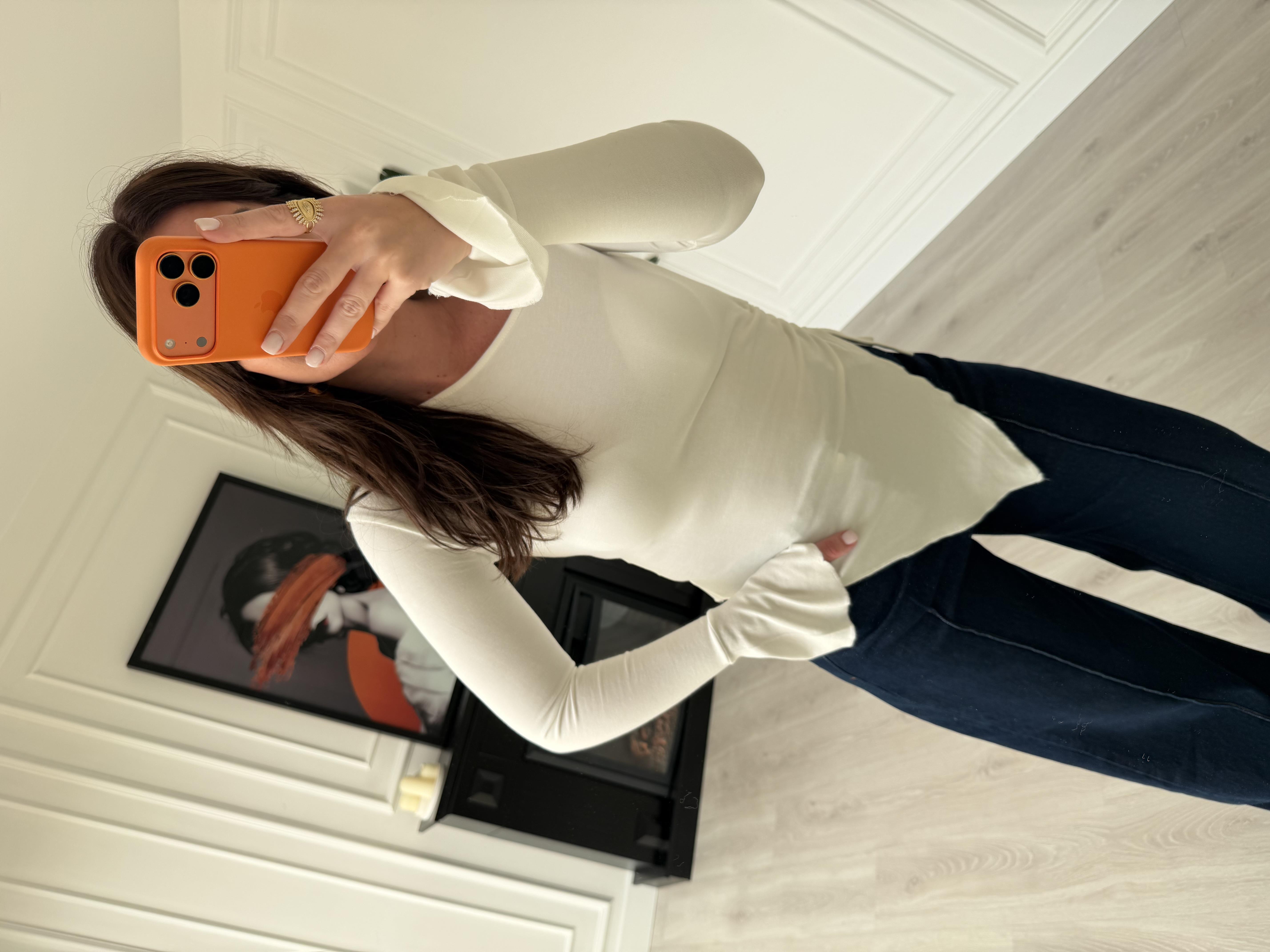 Yandan Büzgü Detaylı , Yarım Omuz , Ekru Bluz