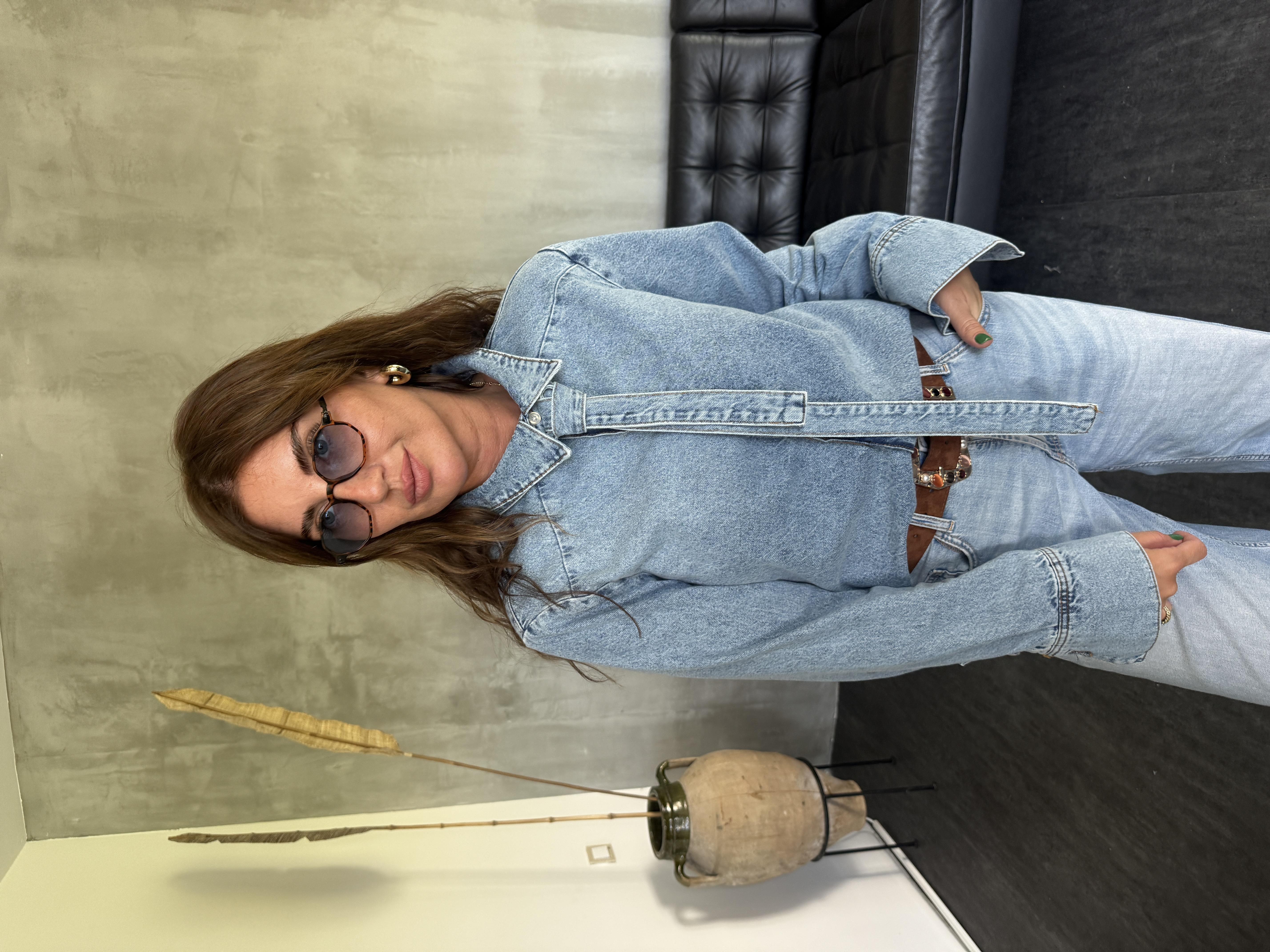 Özel Üretim Yakası Bağlamalı , Premium Jean Gömlek