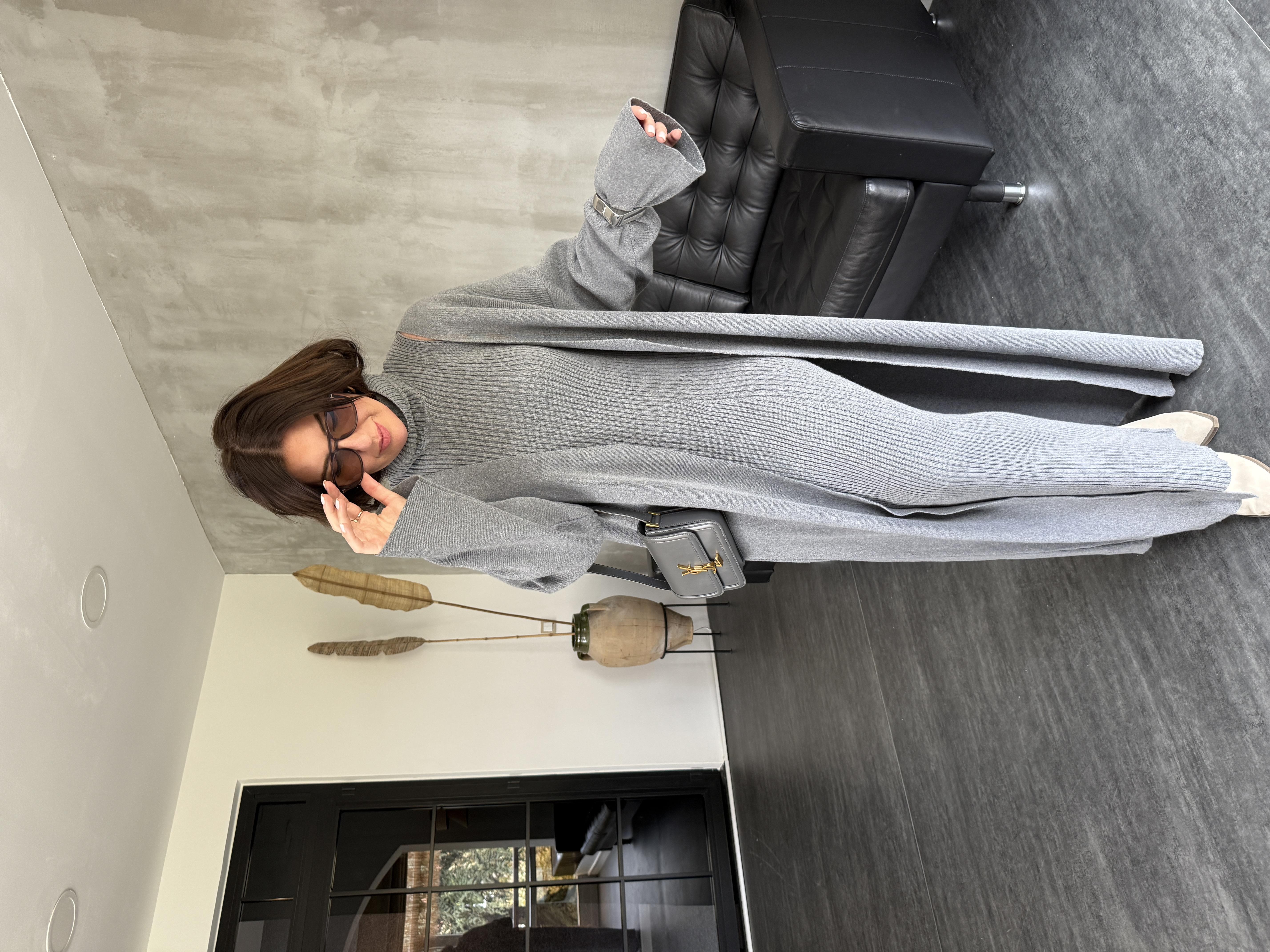 Gri , Hırkalı , Elbise Triko Takım