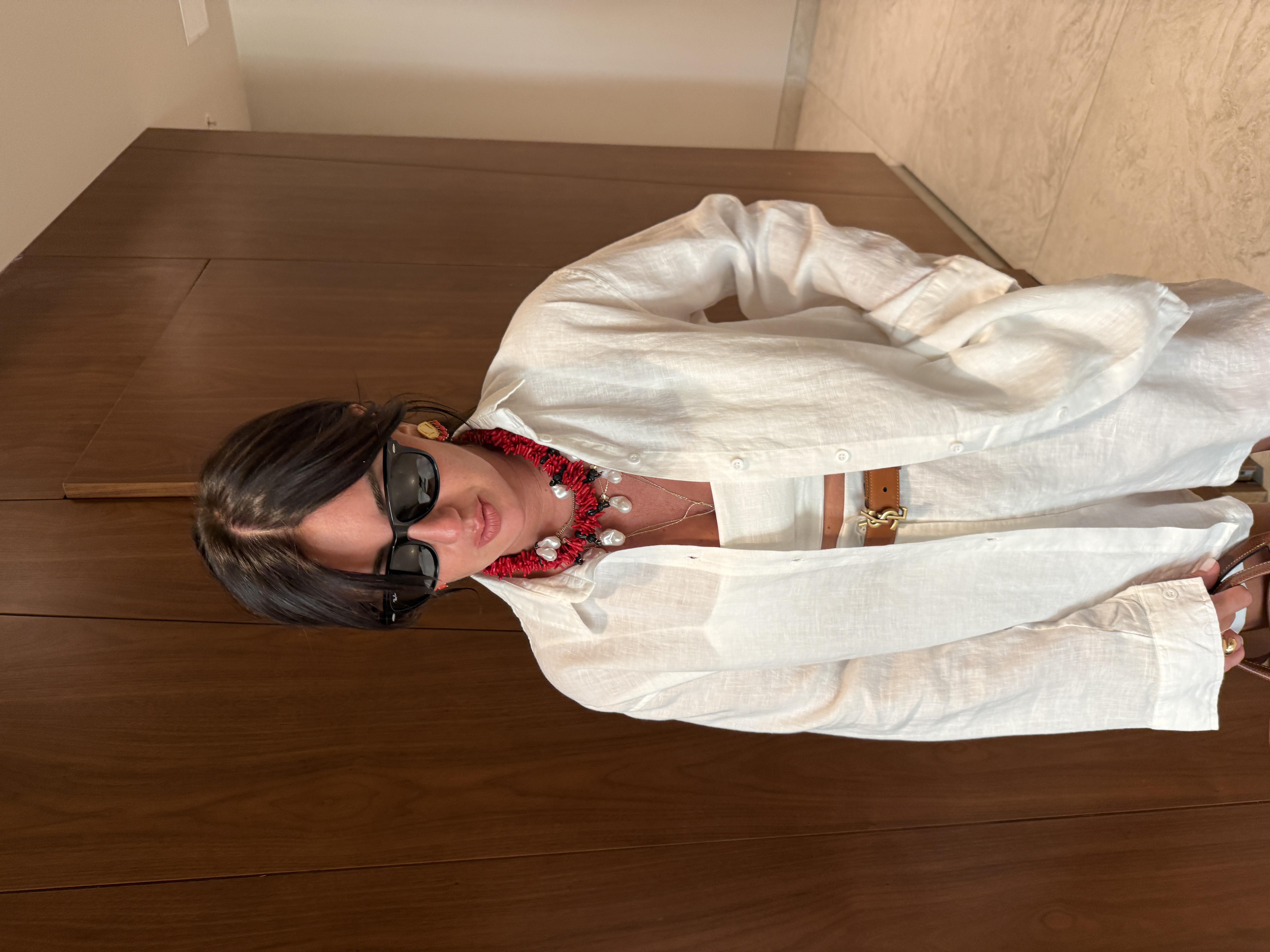 %100 İthal Keten , Ekru Gömlek