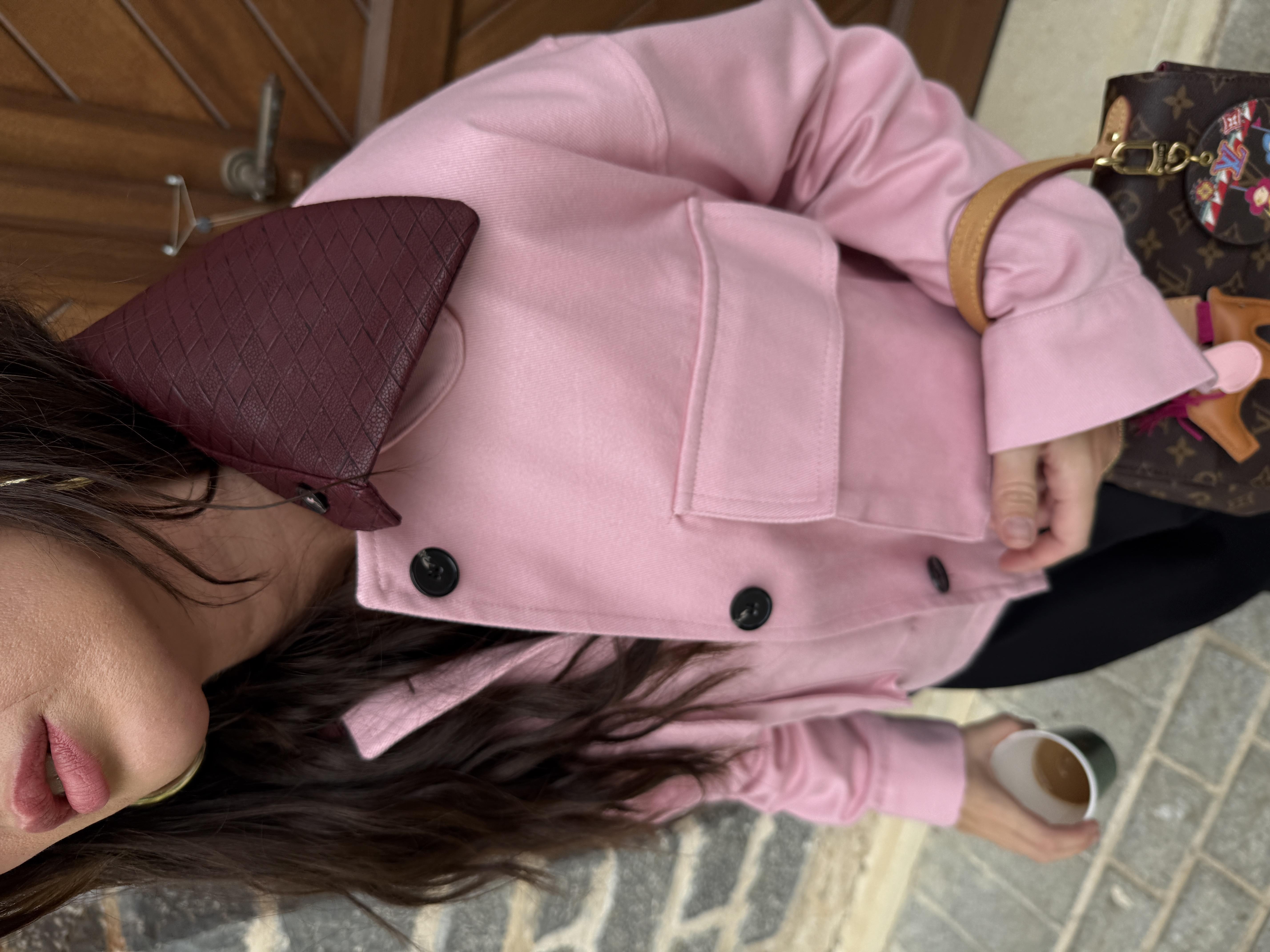 Orijinal Model , Bordo Deri Yakalı, Pembe Ceket