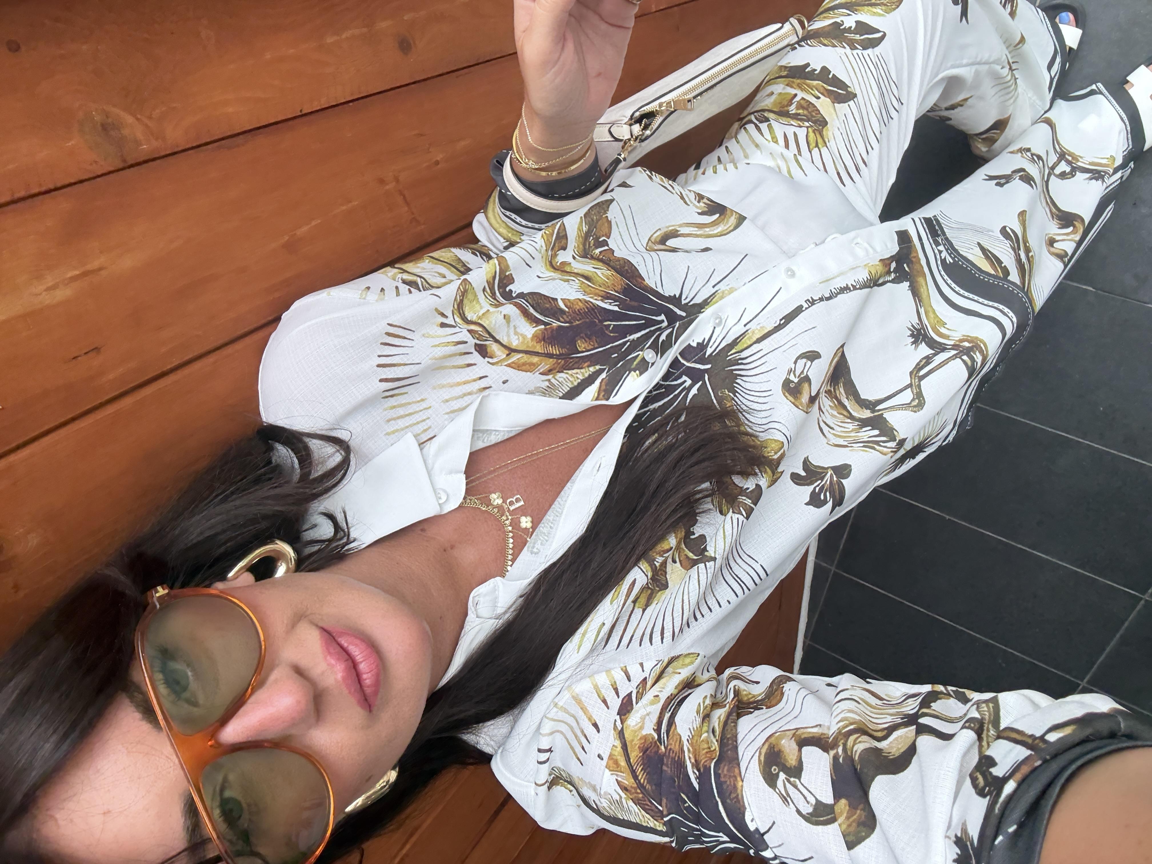 Haki Pastel Desenli , Premium , Gömlek & Pantolon Takım