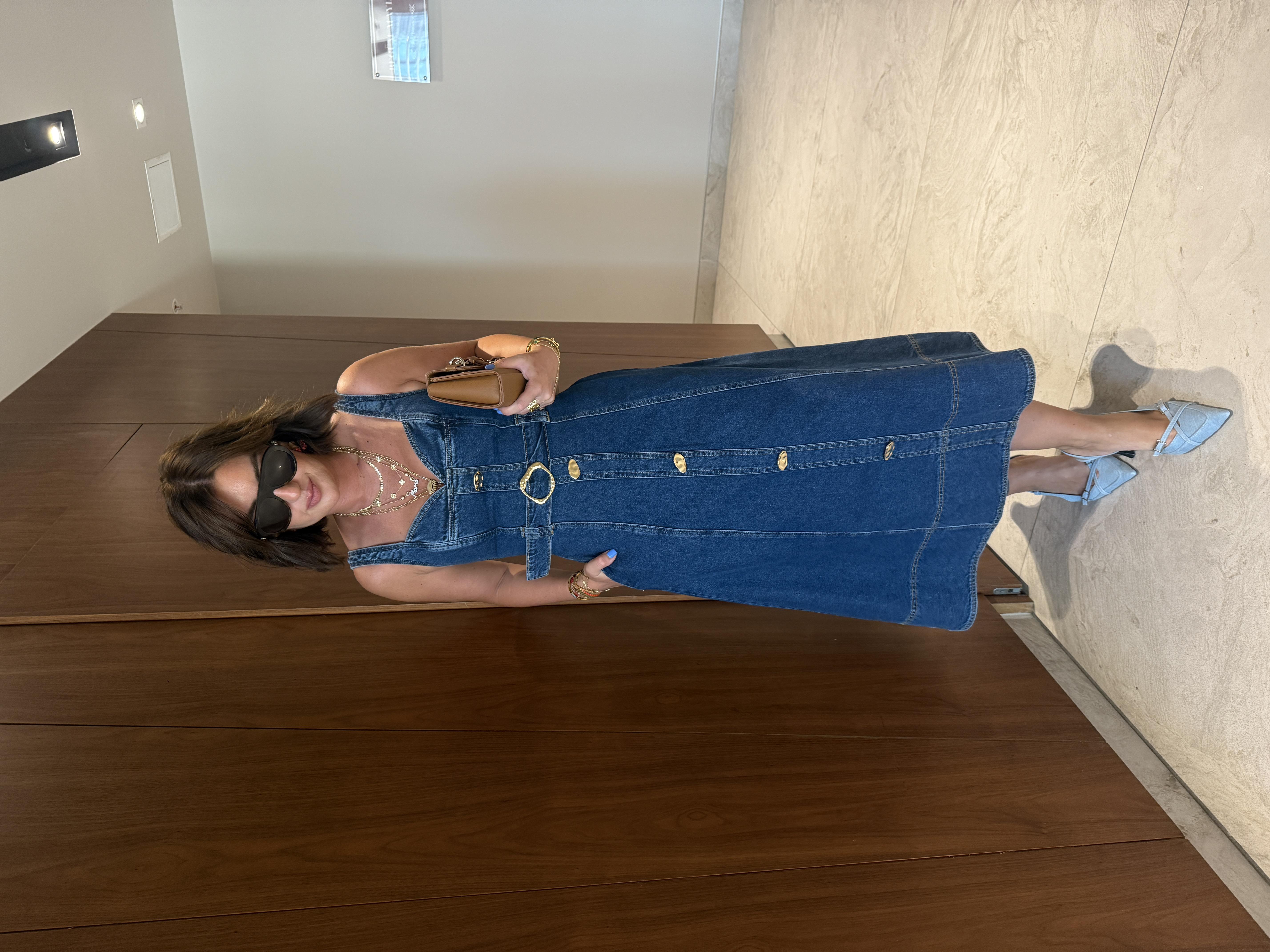 Orijinal Marka , Gold Düğme Detaylı , Kemerli , Premium Jean Elbise