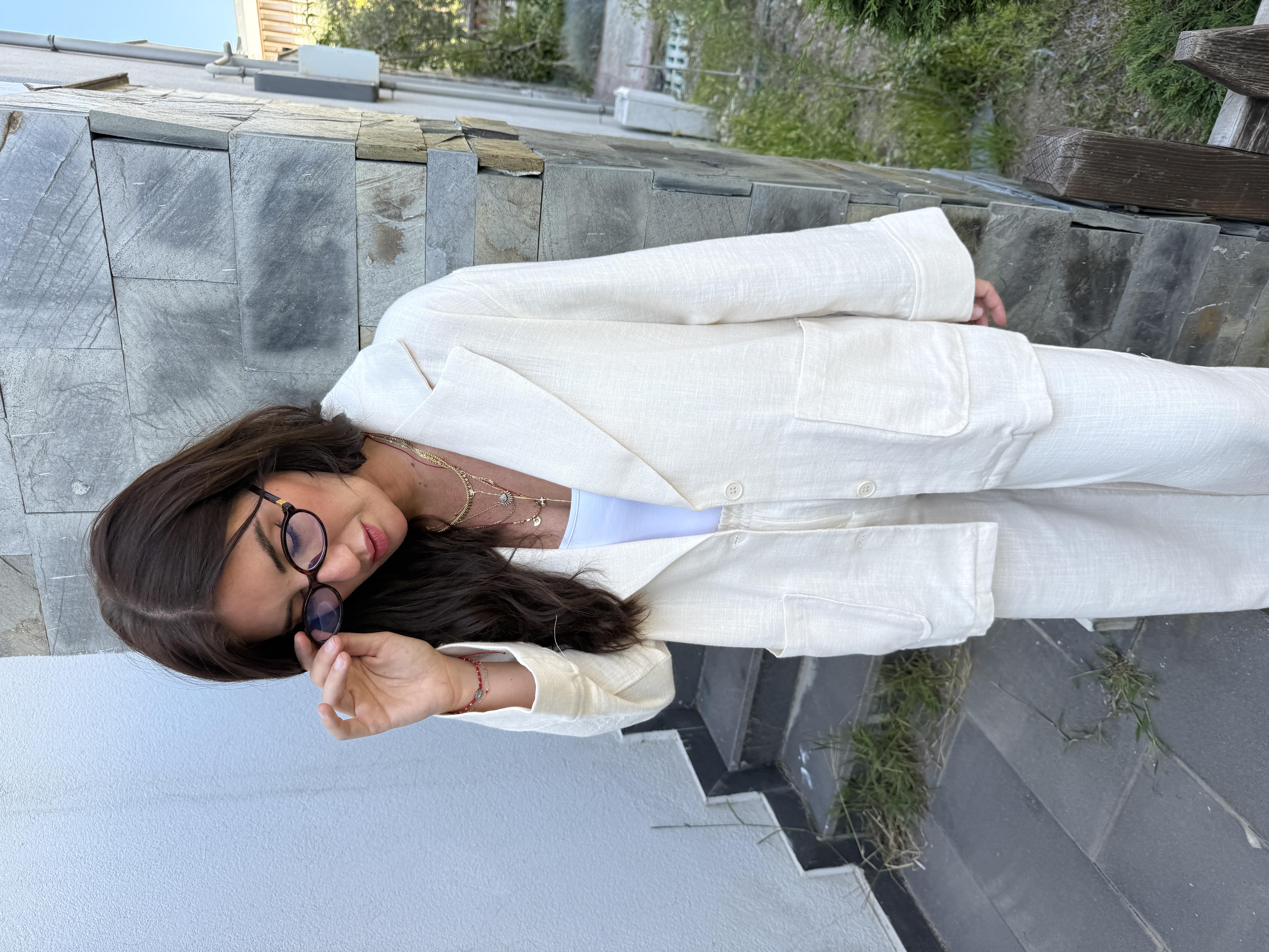 %100 Keten , Bej , Ceket & Pantolon Takım