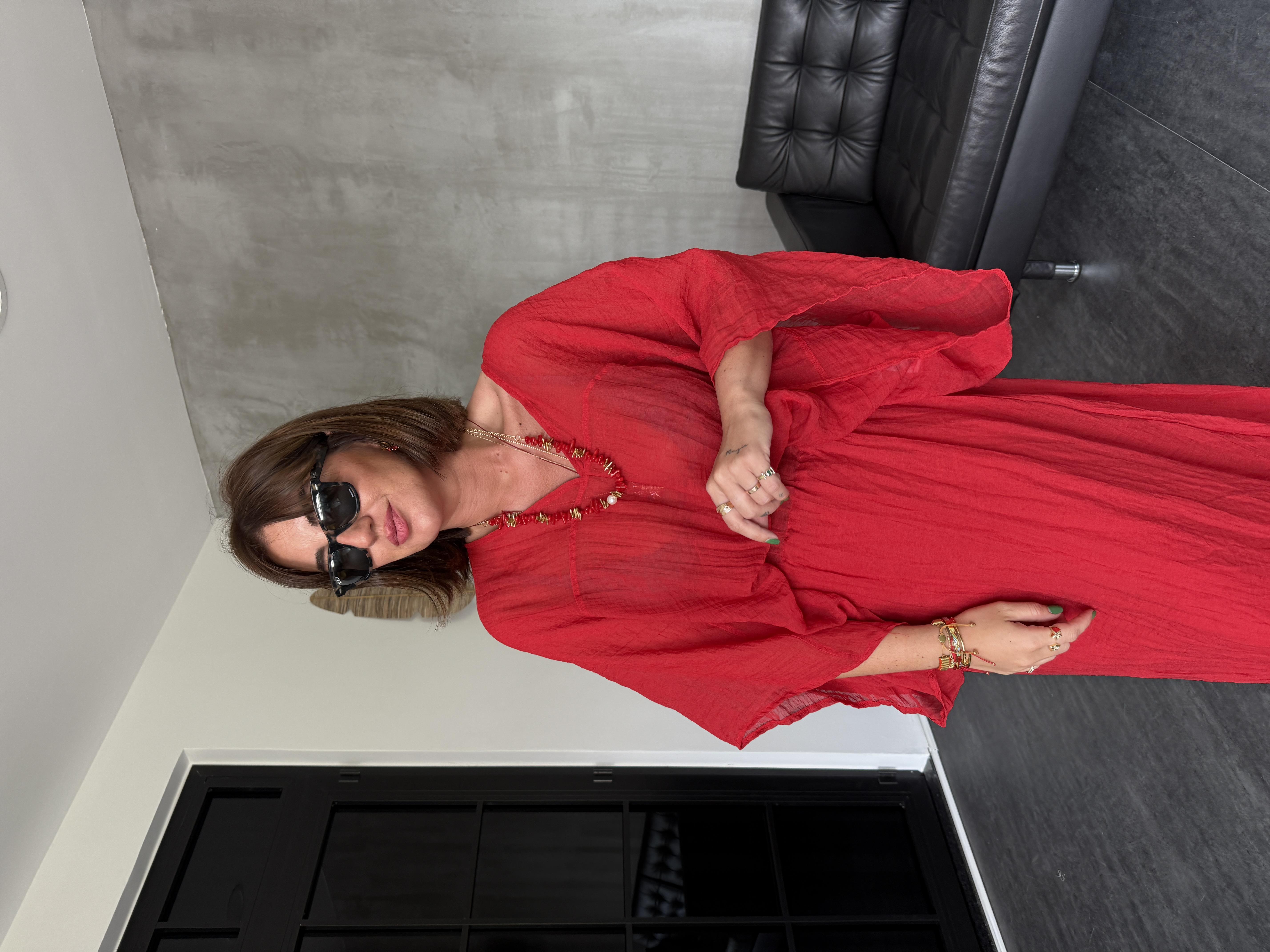 Kolye Aksesuarlı , Kırmızı , Etek & Bluz Takım