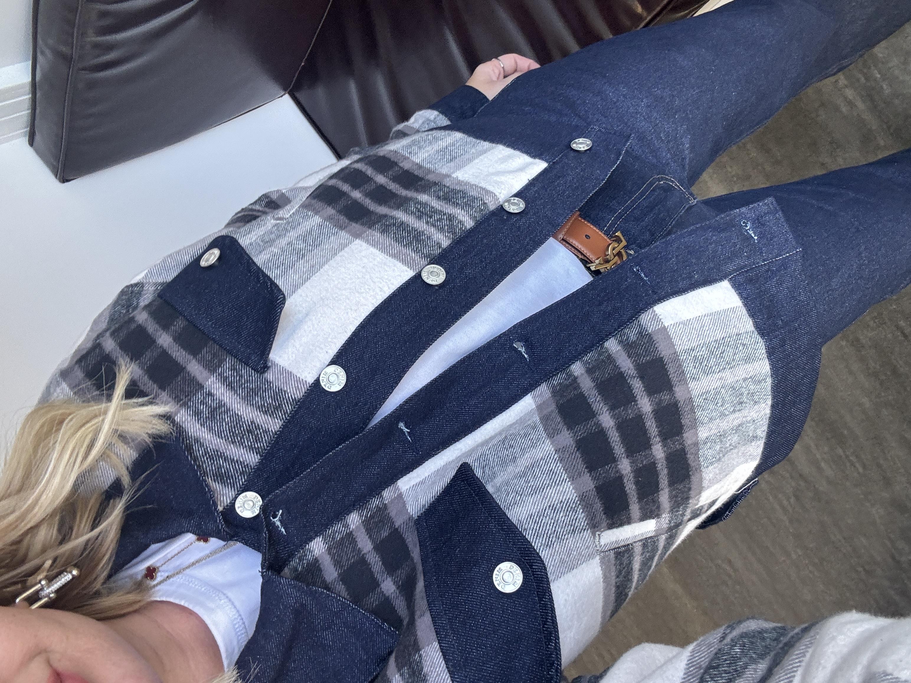 Orijinal Model Lacivert Ekoseli Kaşe & Jean Tasarım Mont