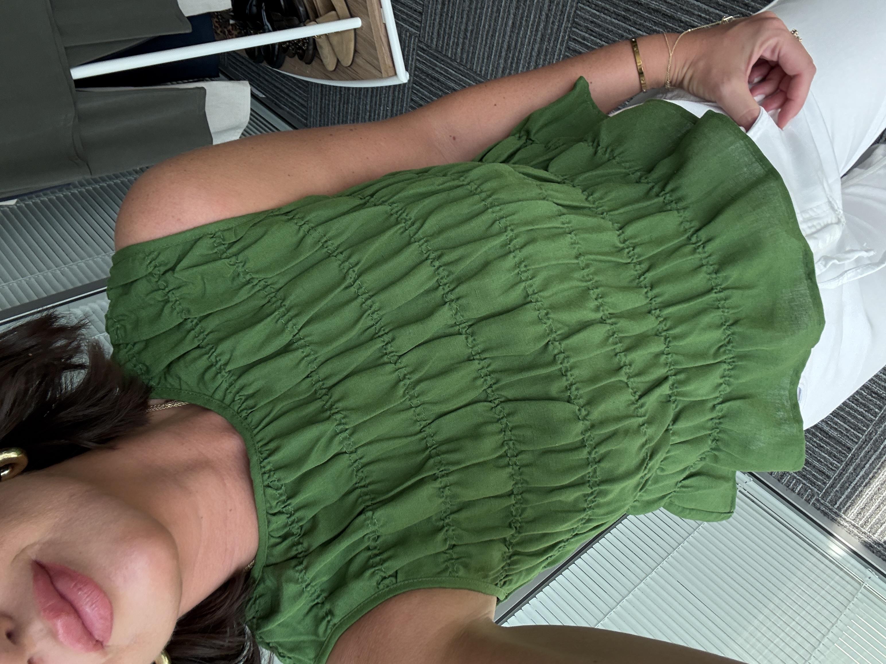 Büzgülü , Tasarım , Yeşil Kolsuz Bluz