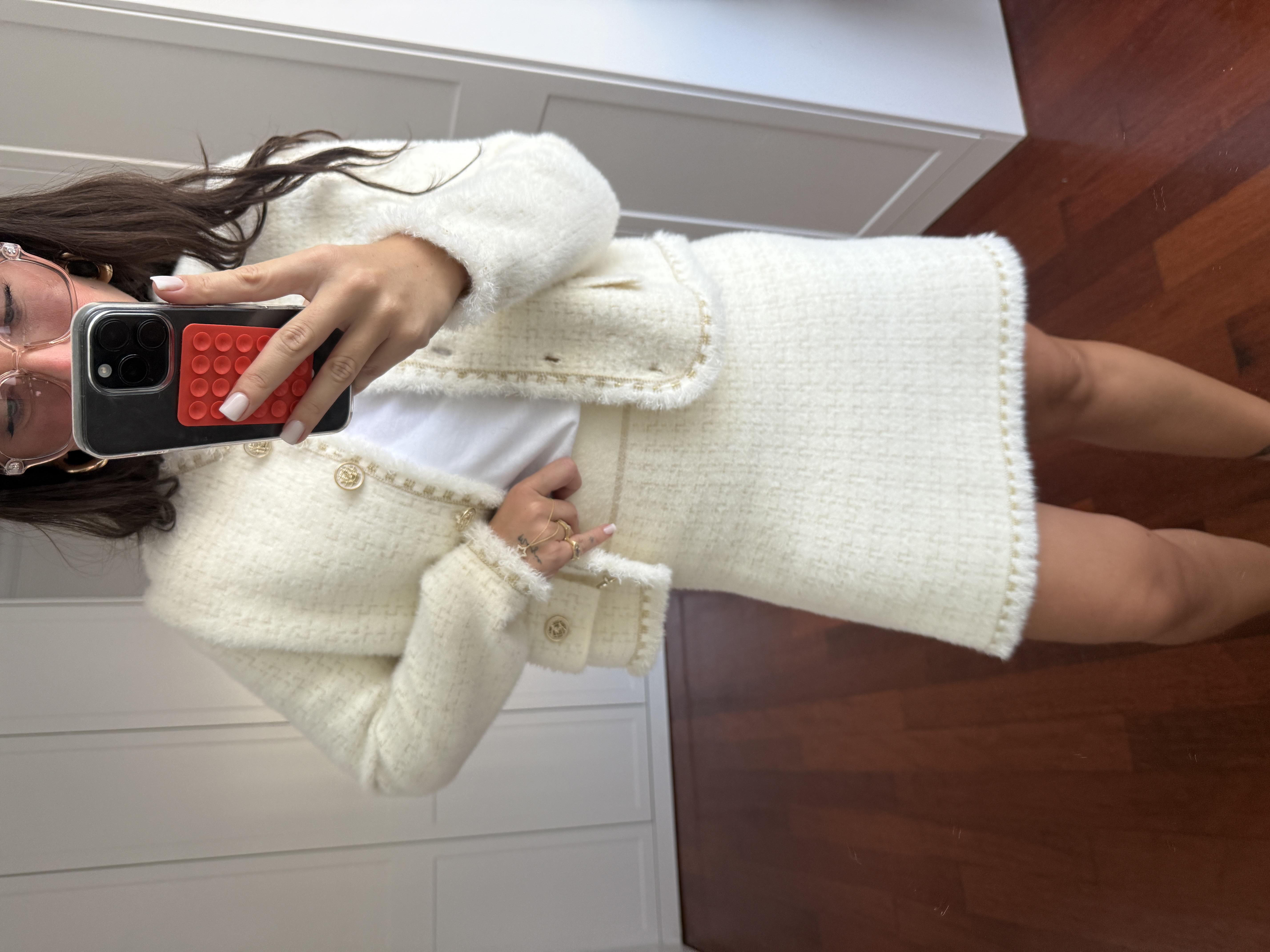 Parıltı Geçişli Ekru Triko Premium Tüvit Etek