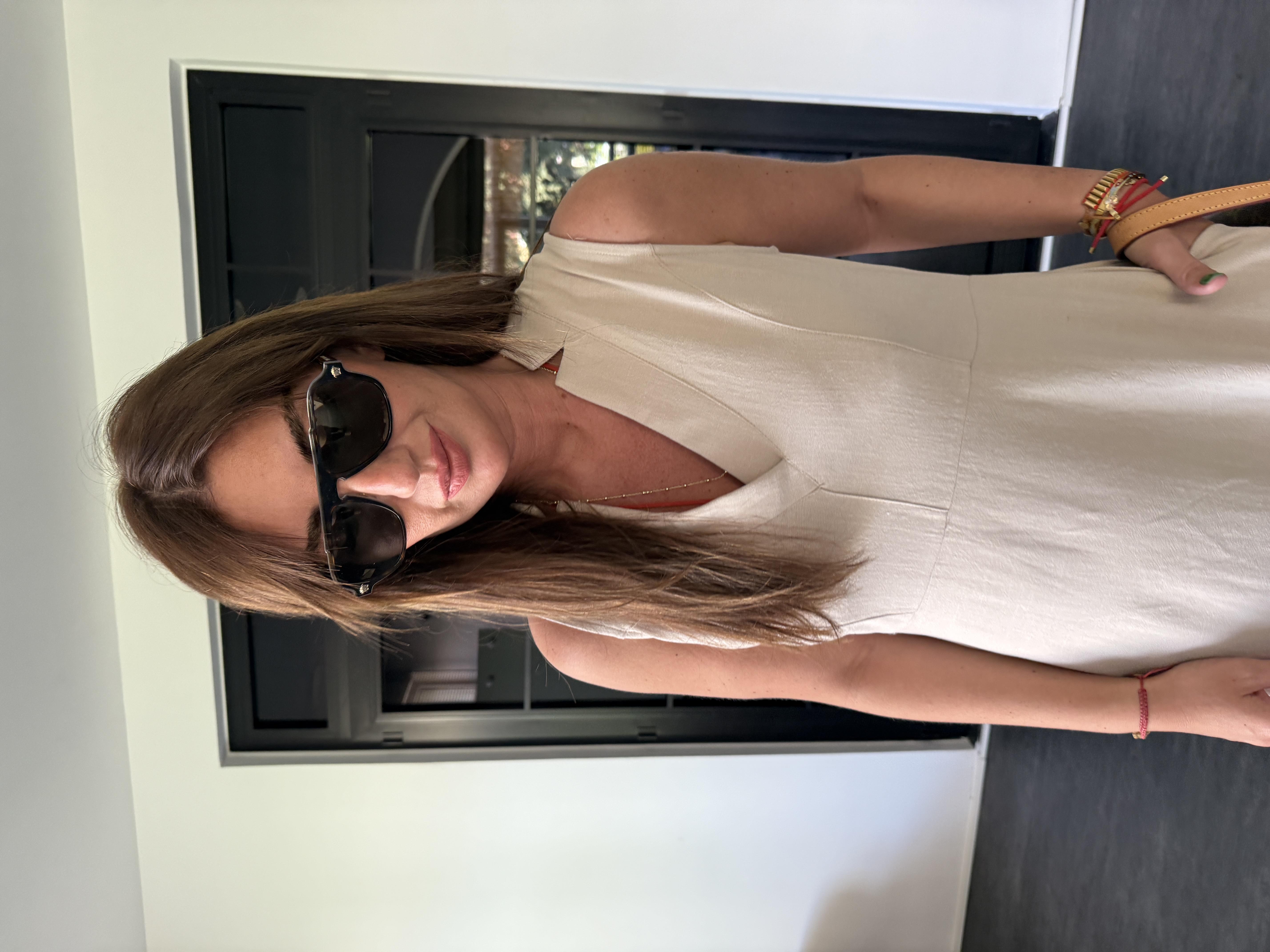 Belden Oturtmalı , Bej , Tencel Keten Elbise