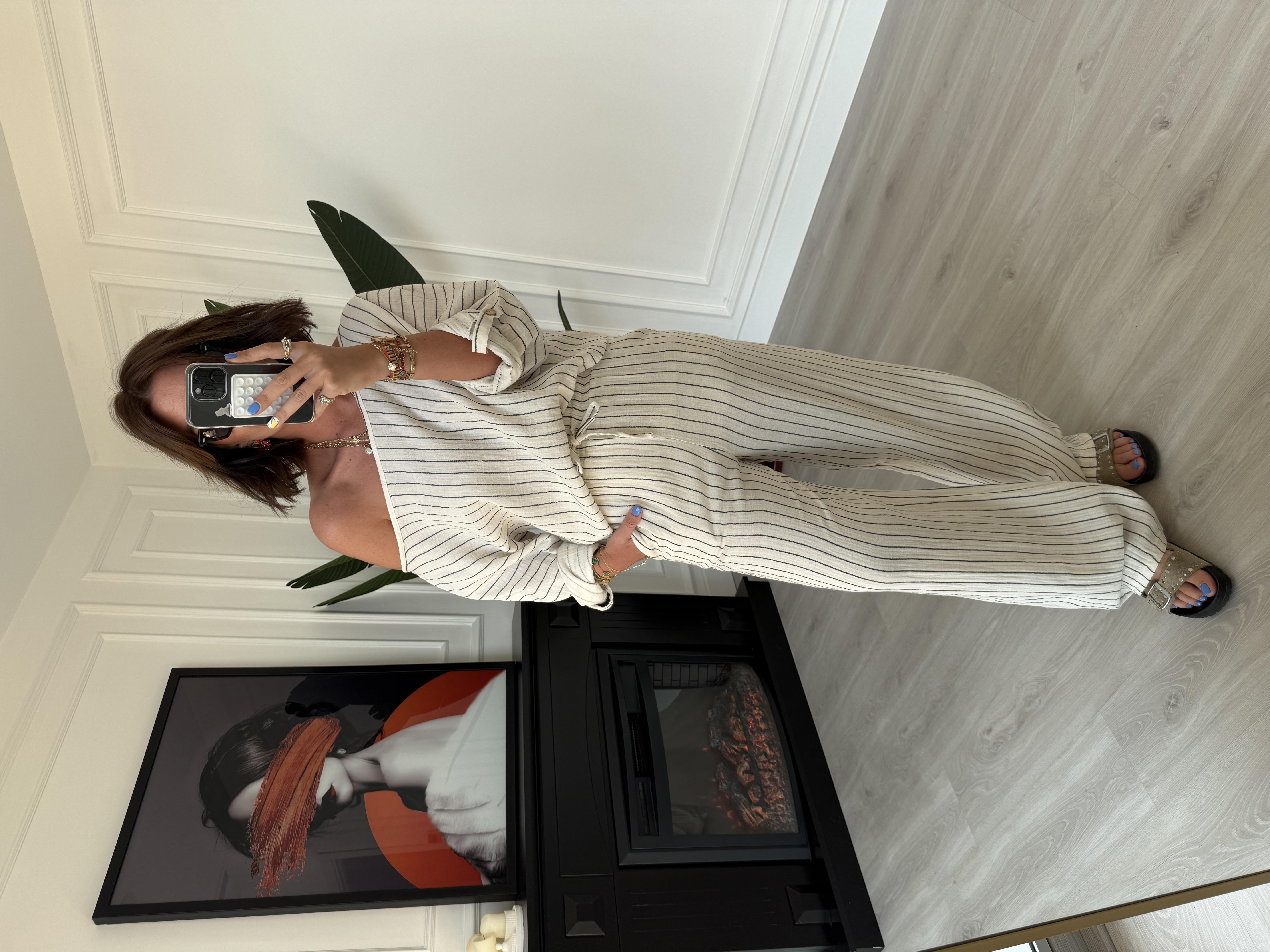 Düşük Omuzlu , Çizgili , Pamuk Müslim Takım