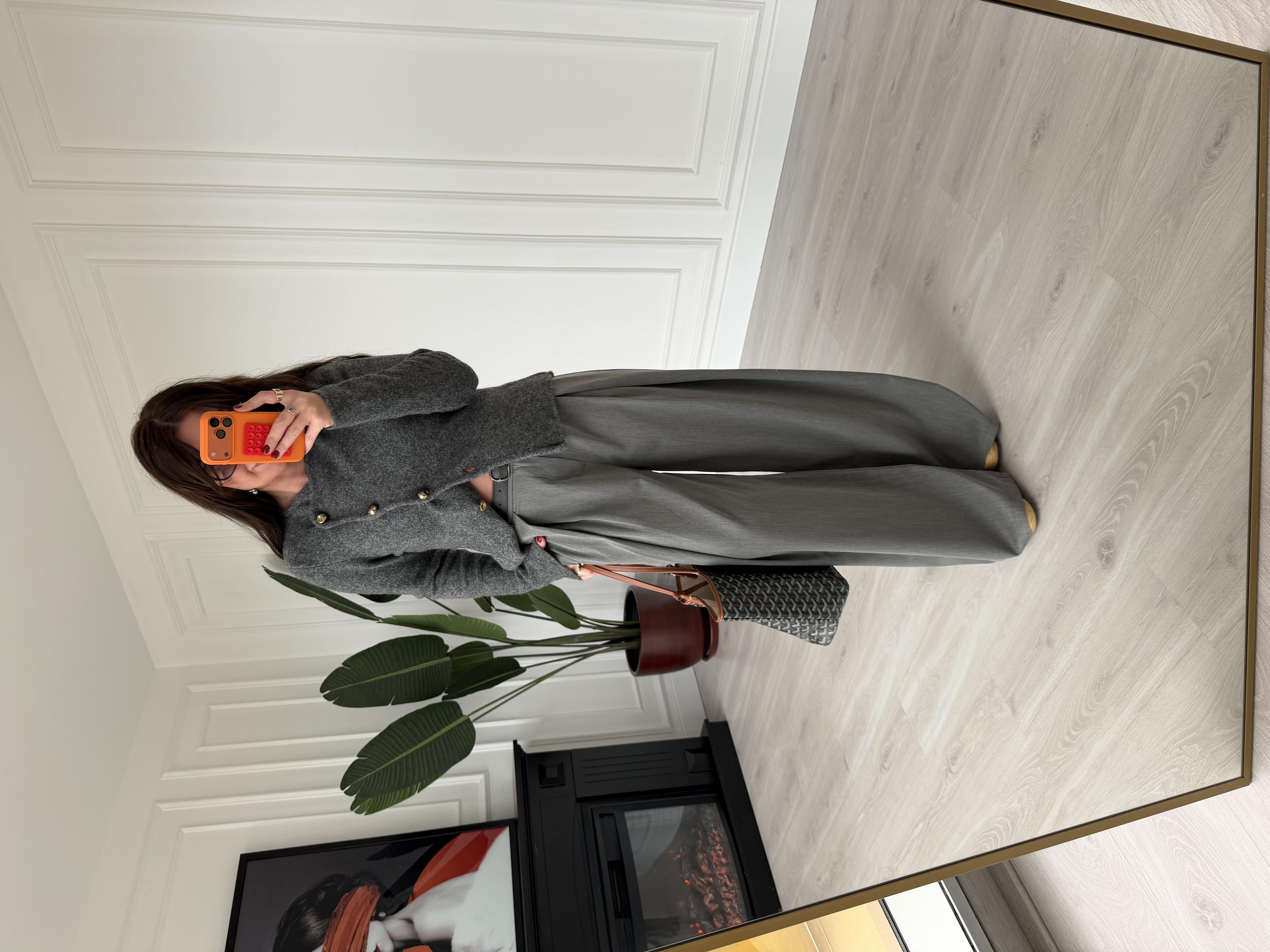 Kemerli Gri  Palazzo Pantalon