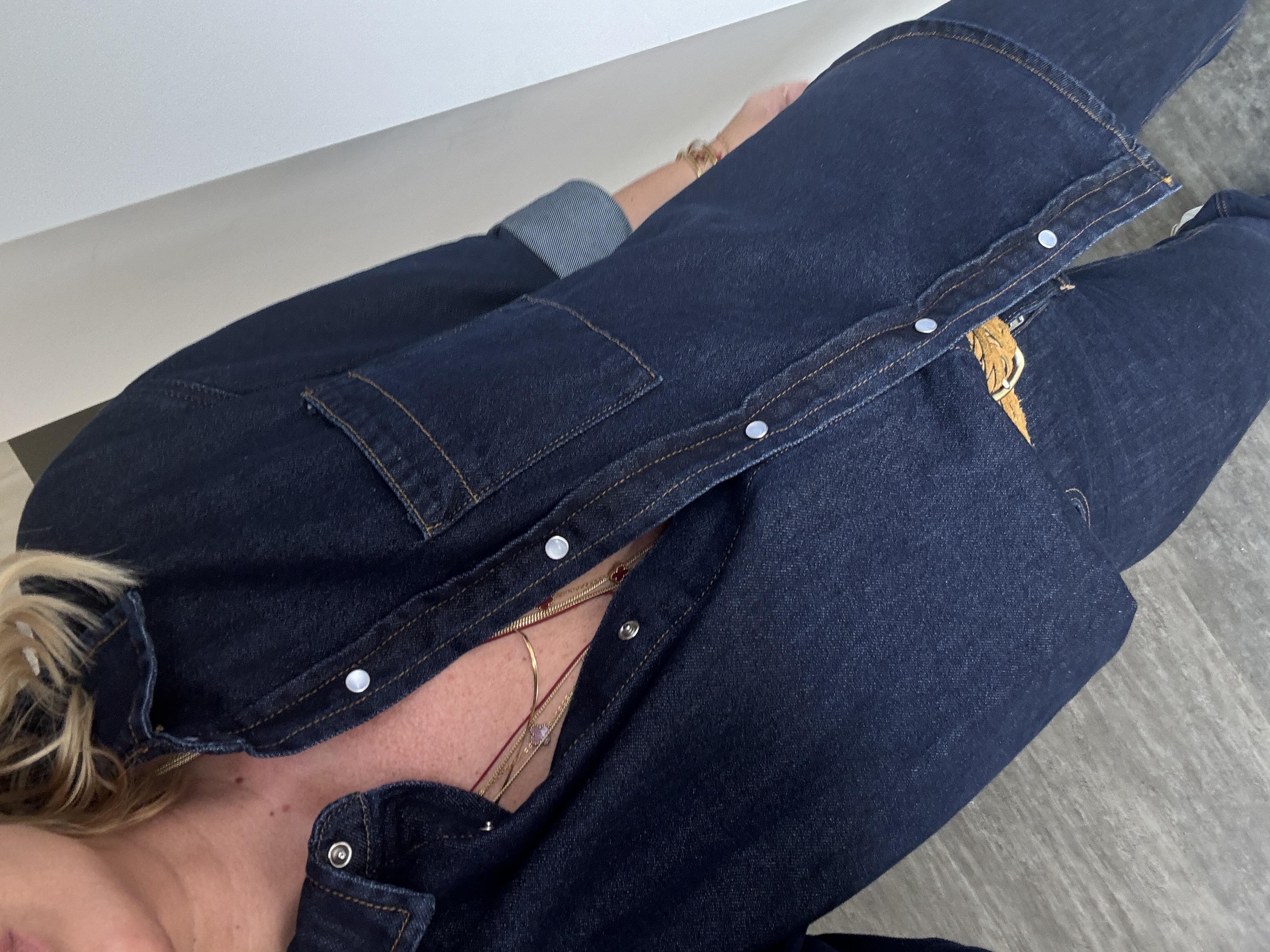 Orijinal Model Koyu Lacivert, Taba Dikişli Jean Gömlek