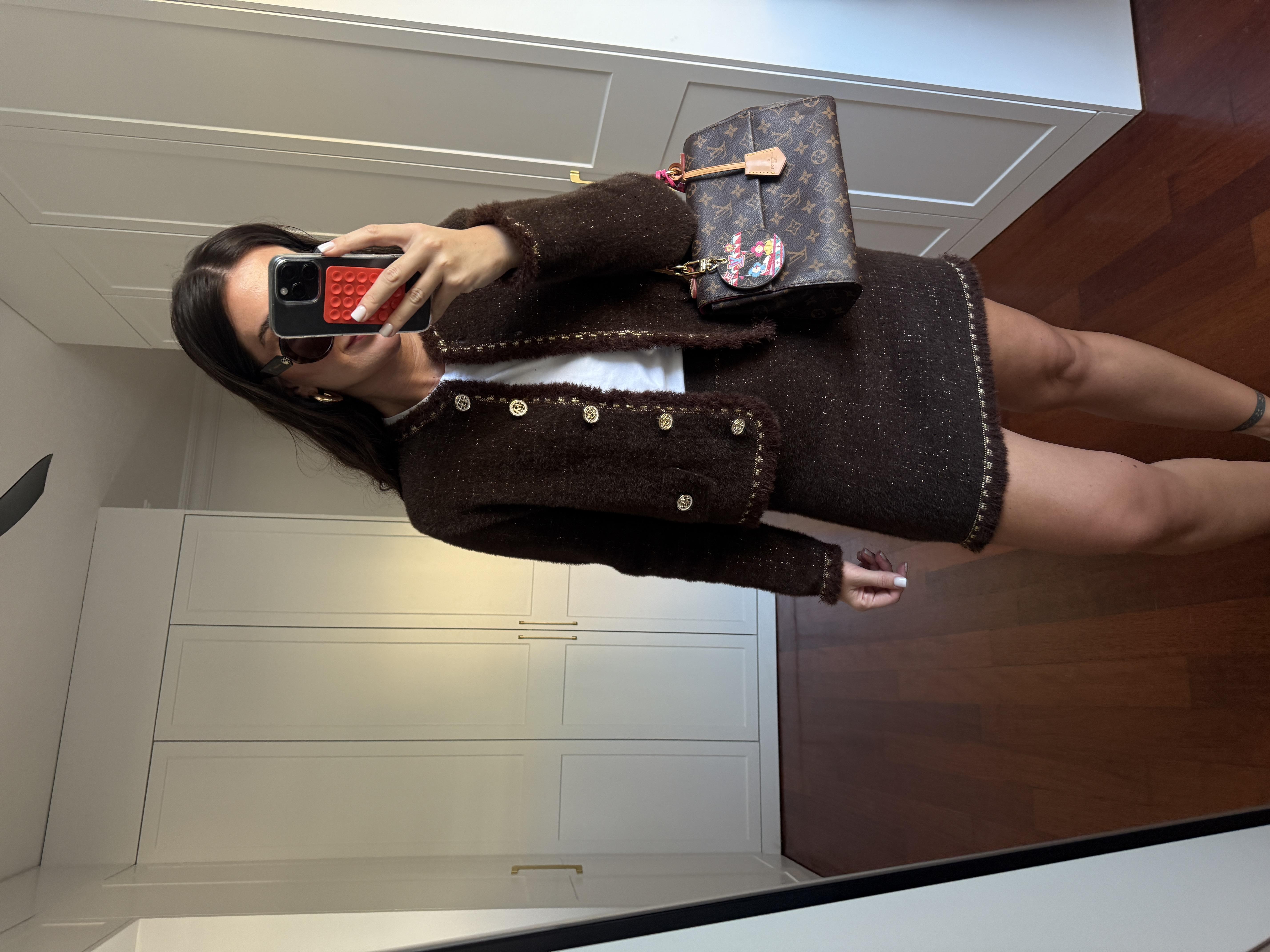 Parıltı Geçişli Acı Kahve Triko Premium Tüvit Etek