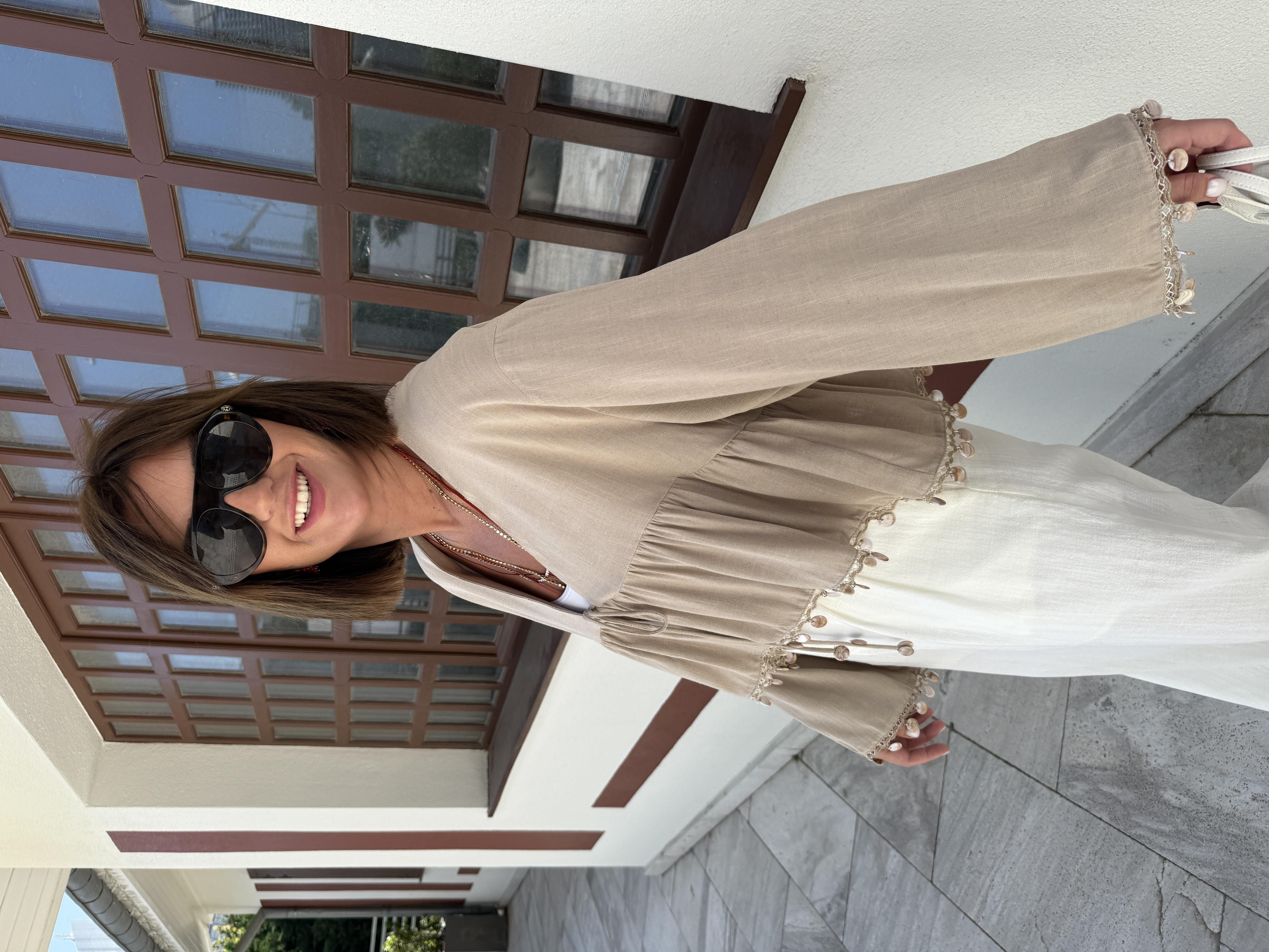 Sedef Pul İşlemeli , Tencel Keten Bluz