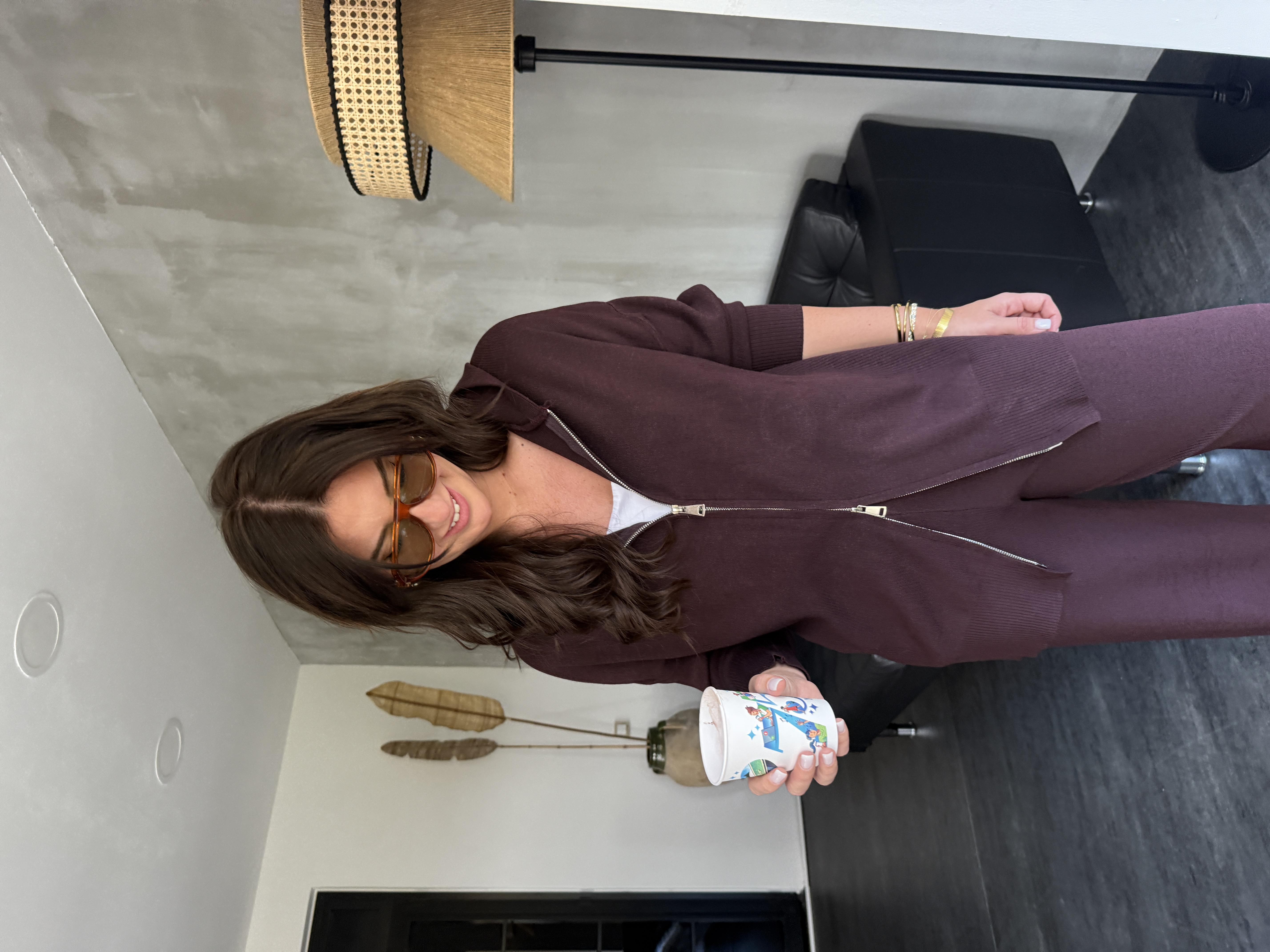 Oysh Model , Çift Fermuarlı , Bordo Triko Takım