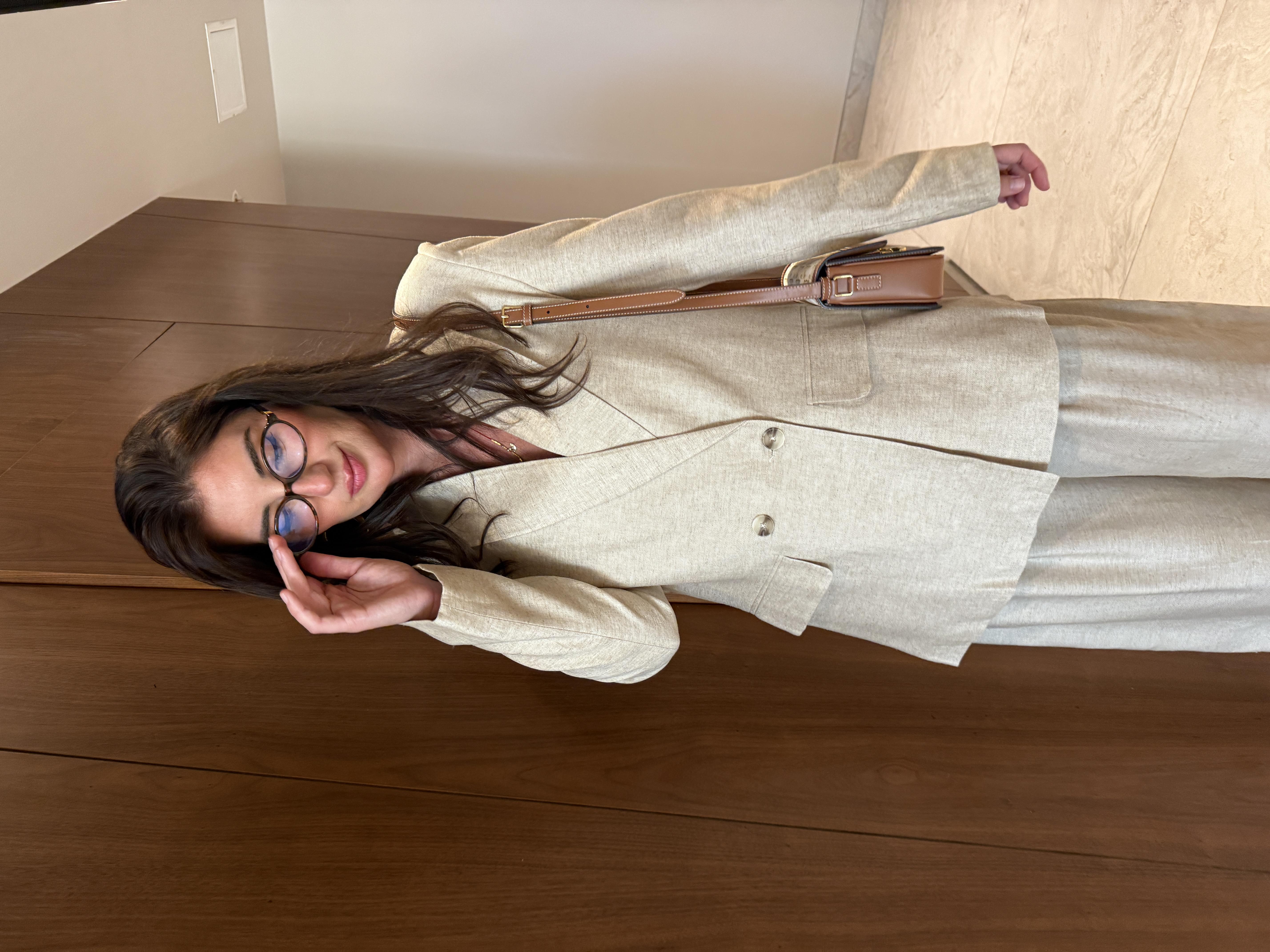 %100 Keten , Bej , Blazer & Pantolon Takım