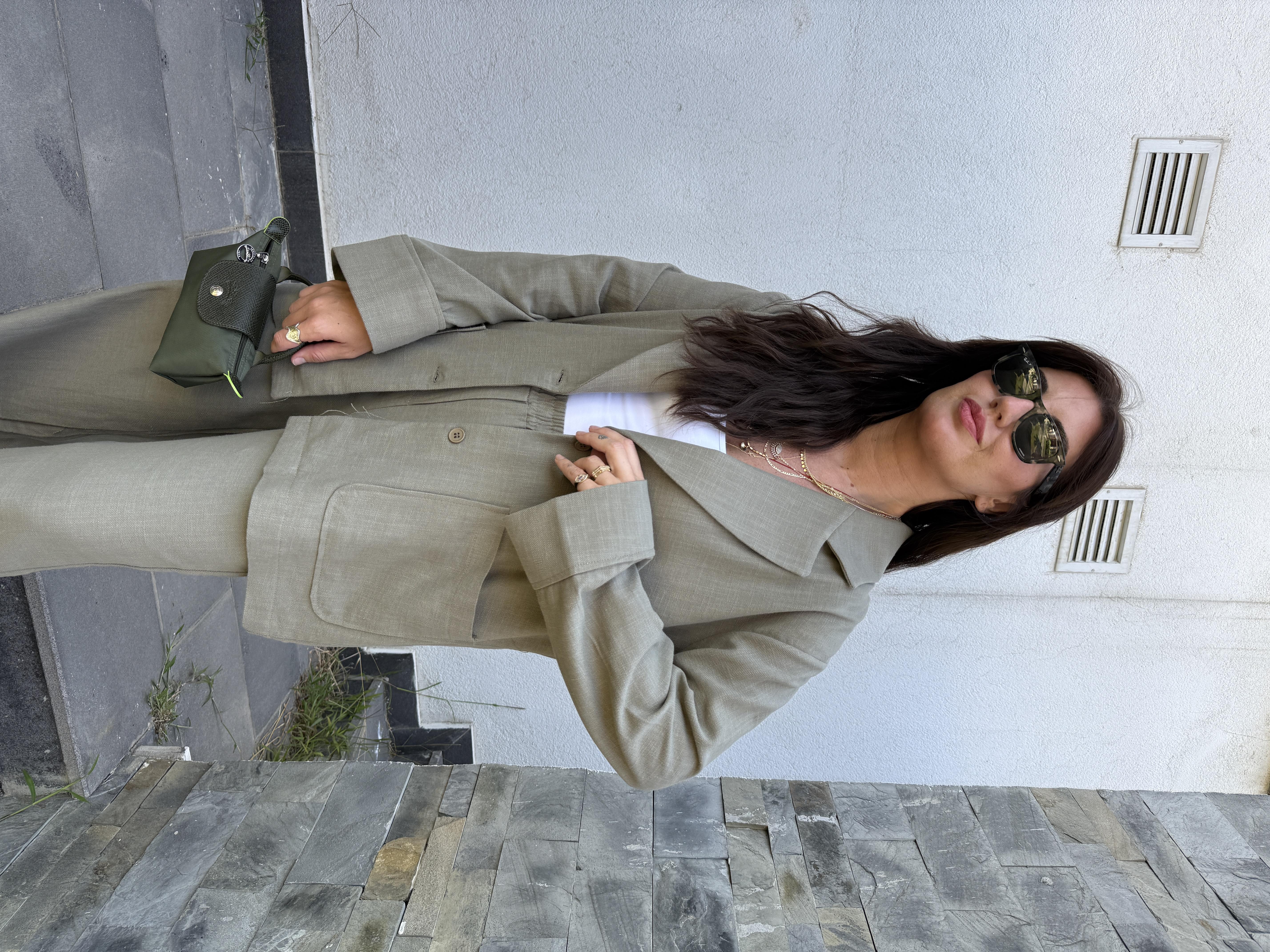 %100 Keten , Haki , Ceket & Pantolon Takım